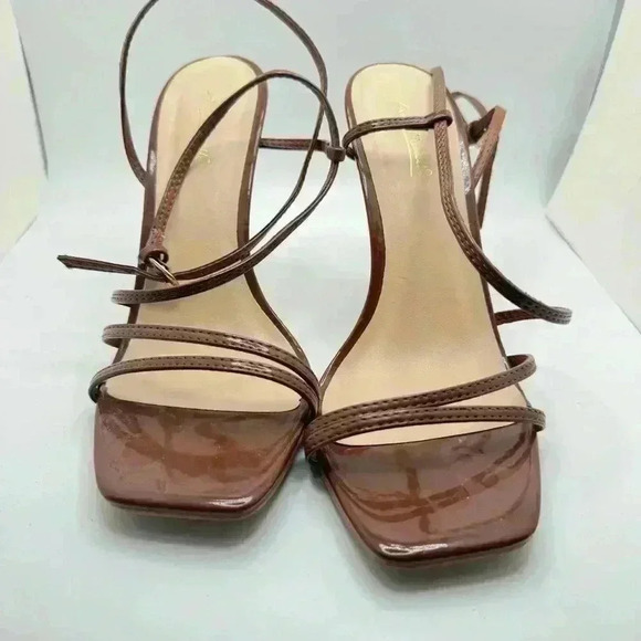 Anne Michelle FEISTY-05 Strappy Heels cognac clear stiletto Size 8 - Picture 2 of 4